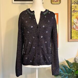 Y2K Moschino glitter cardigan with beaded flowers